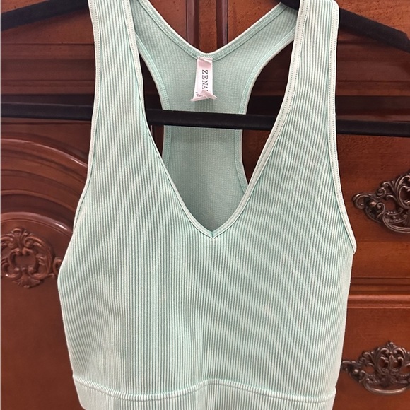 Mint Green Ribbed Women's Top - Picture 2 of 6